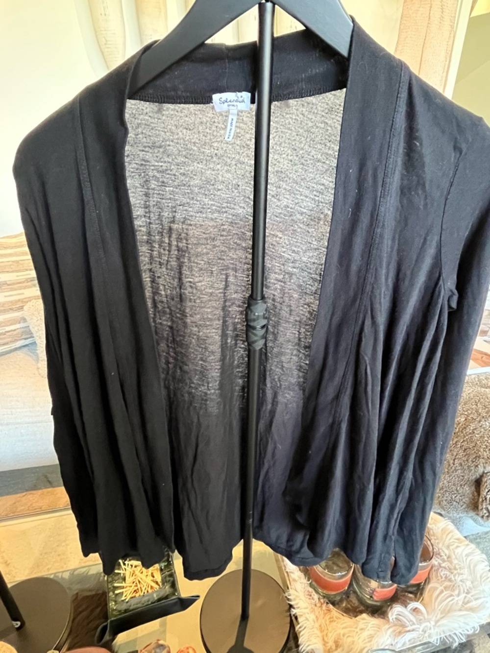 Splendid Black Open-Front Lightweight Cardigan